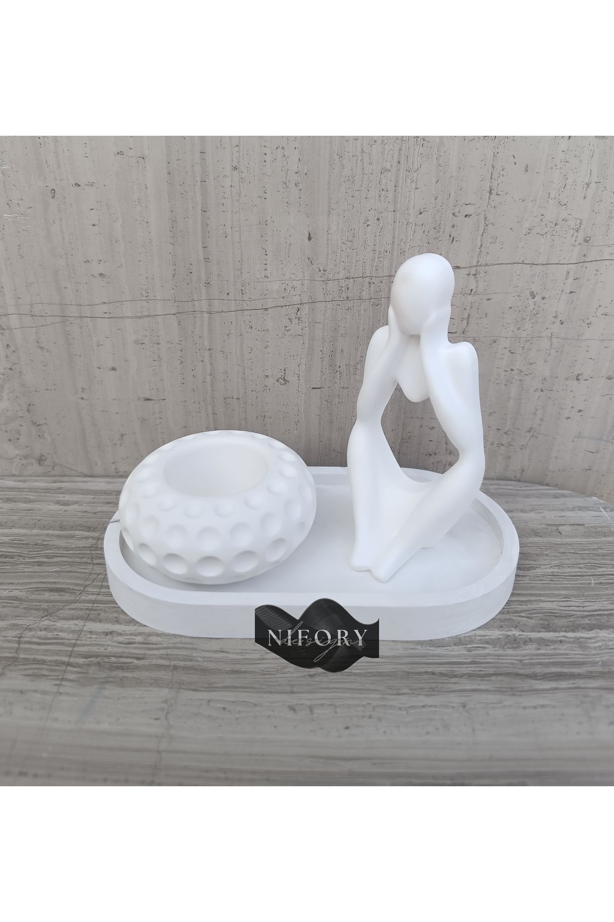 Nifory 520-N039 Dekoratif Beton Sunum Aksesuar Set Beton Biblo Organizer Takımı Çok Amaçlı Dekoratif Set