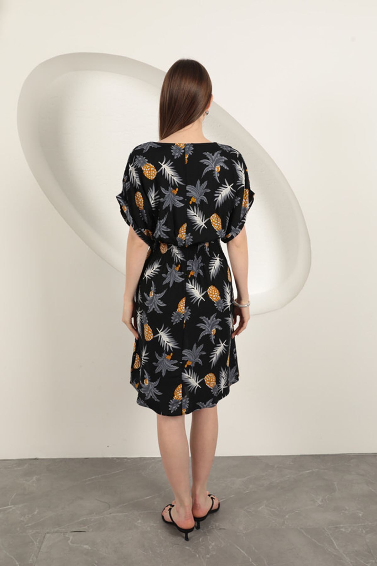vuvutasarım-New Season Viscose Fabric Pineapple Pattern Women's Midi Dress Beach Dress 25VL132-04 6