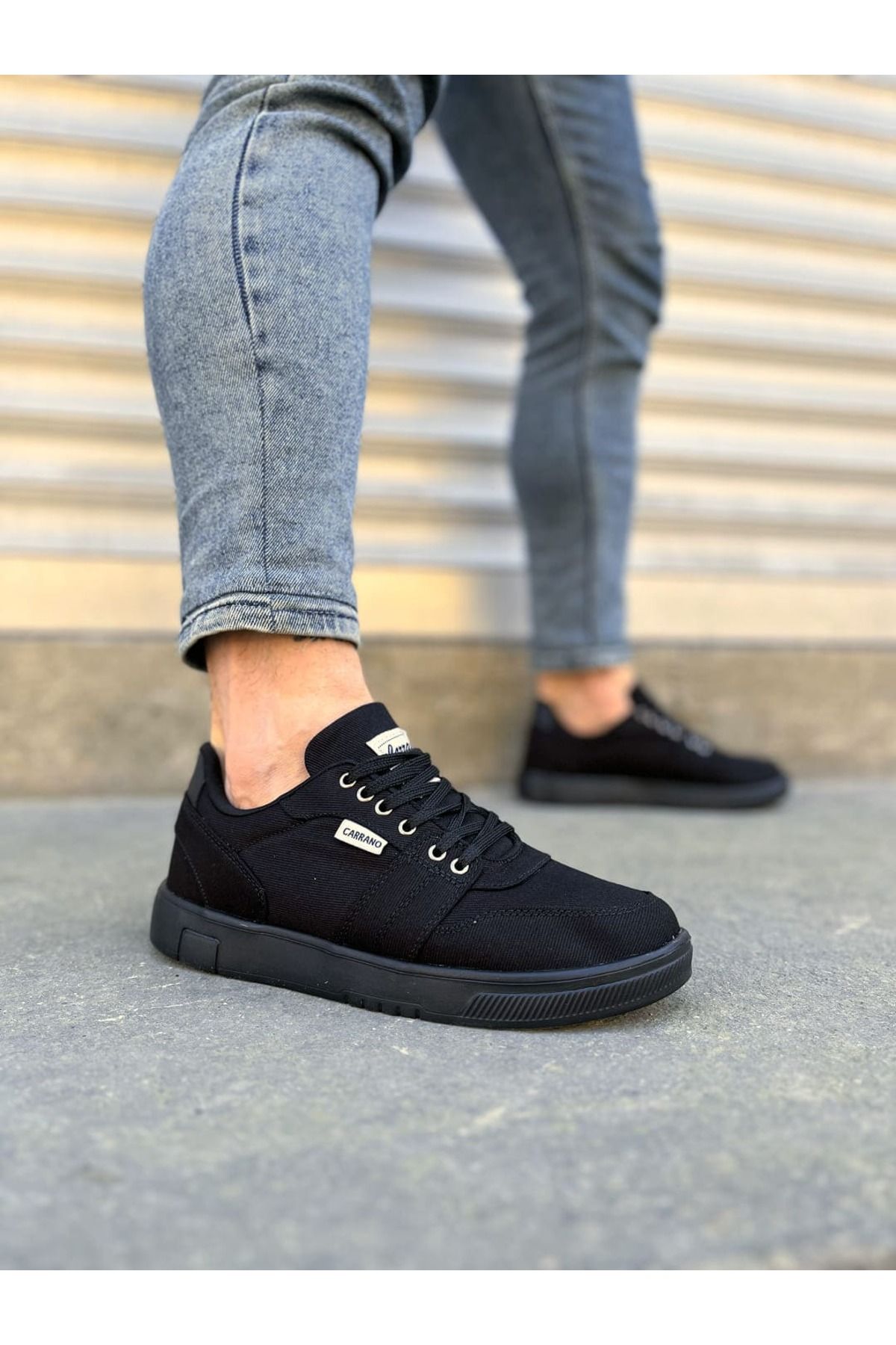 Joy Ayakkabı JY0118 REX Bağcıklı Keten Kumaş Erkek Günlük Sneaker Ayakkabı KST - Siyah