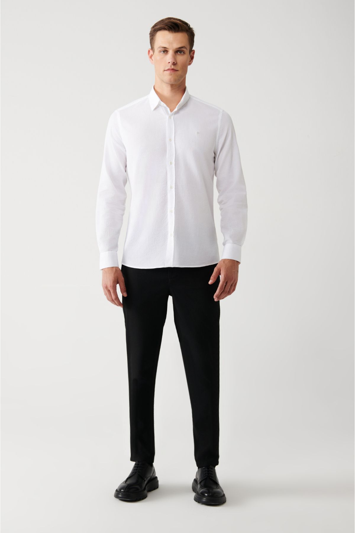 Avva-Men's White Classic Collar 100% Cotton Stripe Detailed Shirt A32Y2014 5