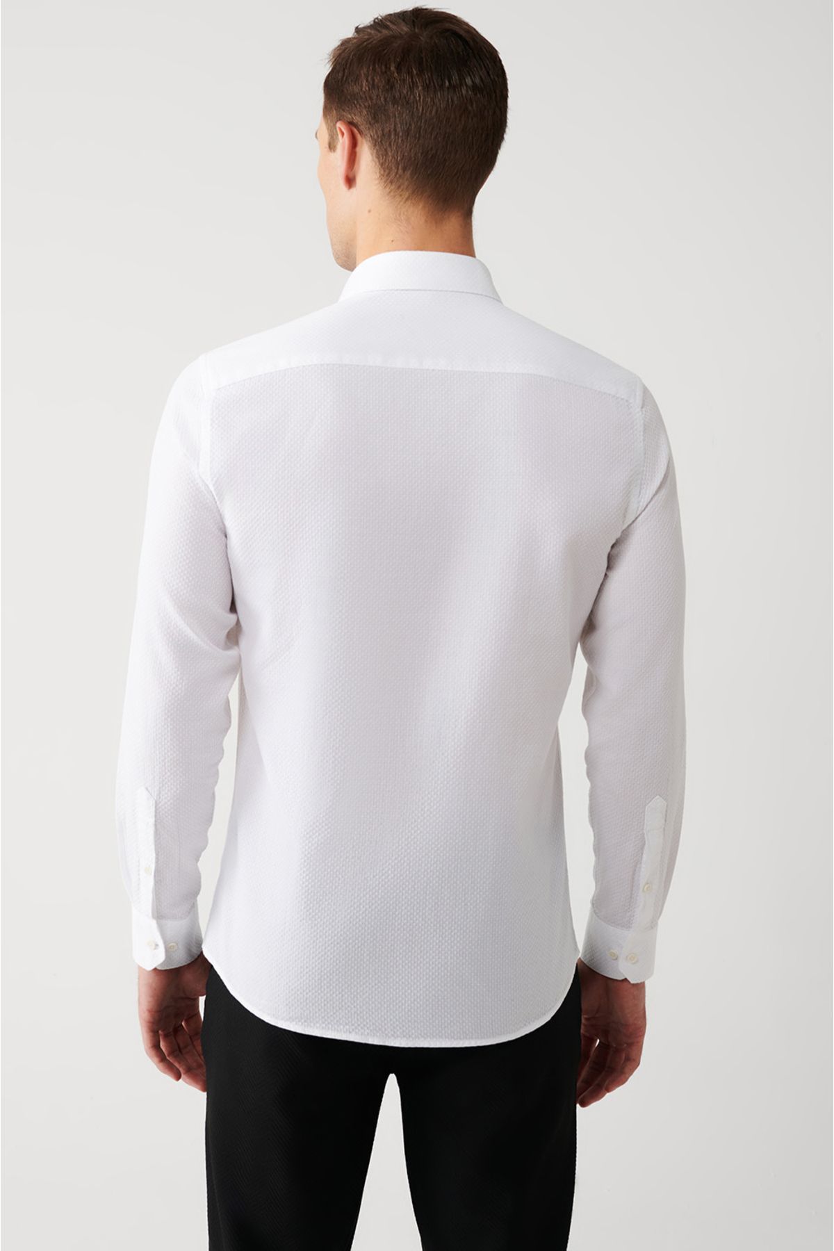 Avva-Men's White Classic Collar 100% Cotton Stripe Detailed Shirt A32Y2014 4