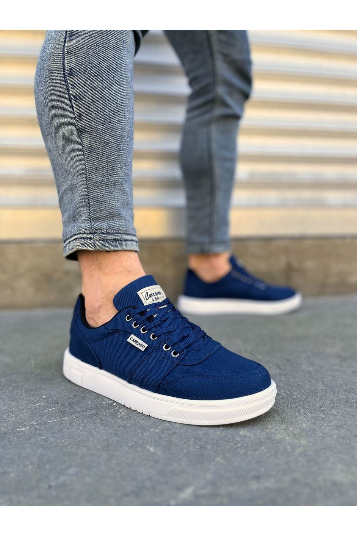 Joy Ayakkabı JY0118 REX Bağcıklı Keten Kumaş Erkek Günlük Sneaker Ayakkabı KBT - Lacivert