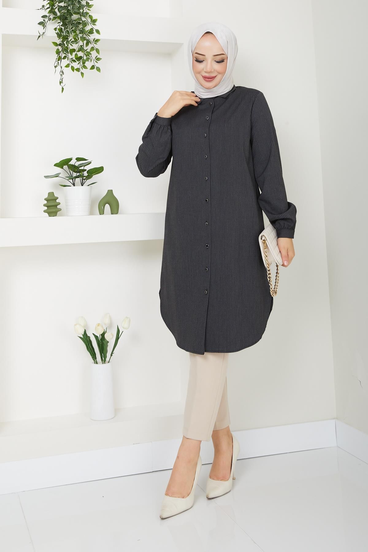 Doque-Seasonal Striped Hijab Tunic - Women's, Buttoned, Clothing 61052 61053 3