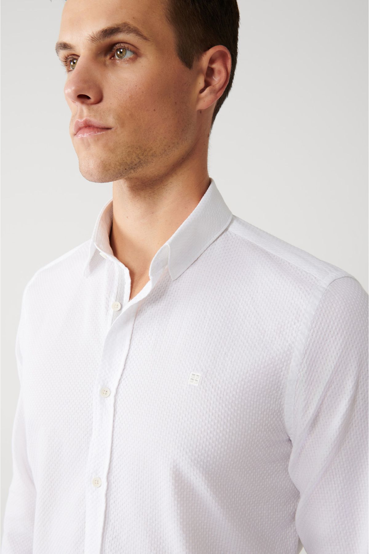 Avva-Men's White Classic Collar 100% Cotton Stripe Detailed Shirt A32Y2014 2