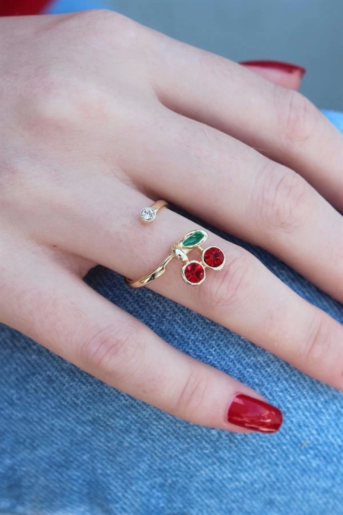 FASHIONLINE Gold Renk Kiraz Model Zirkon Taşlı Kadın Yüzük