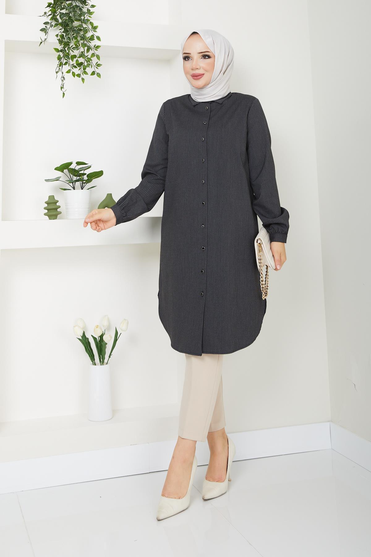 Doque-Seasonal Striped Hijab Tunic - Women's, Buttoned, Clothing 61052 61053 6