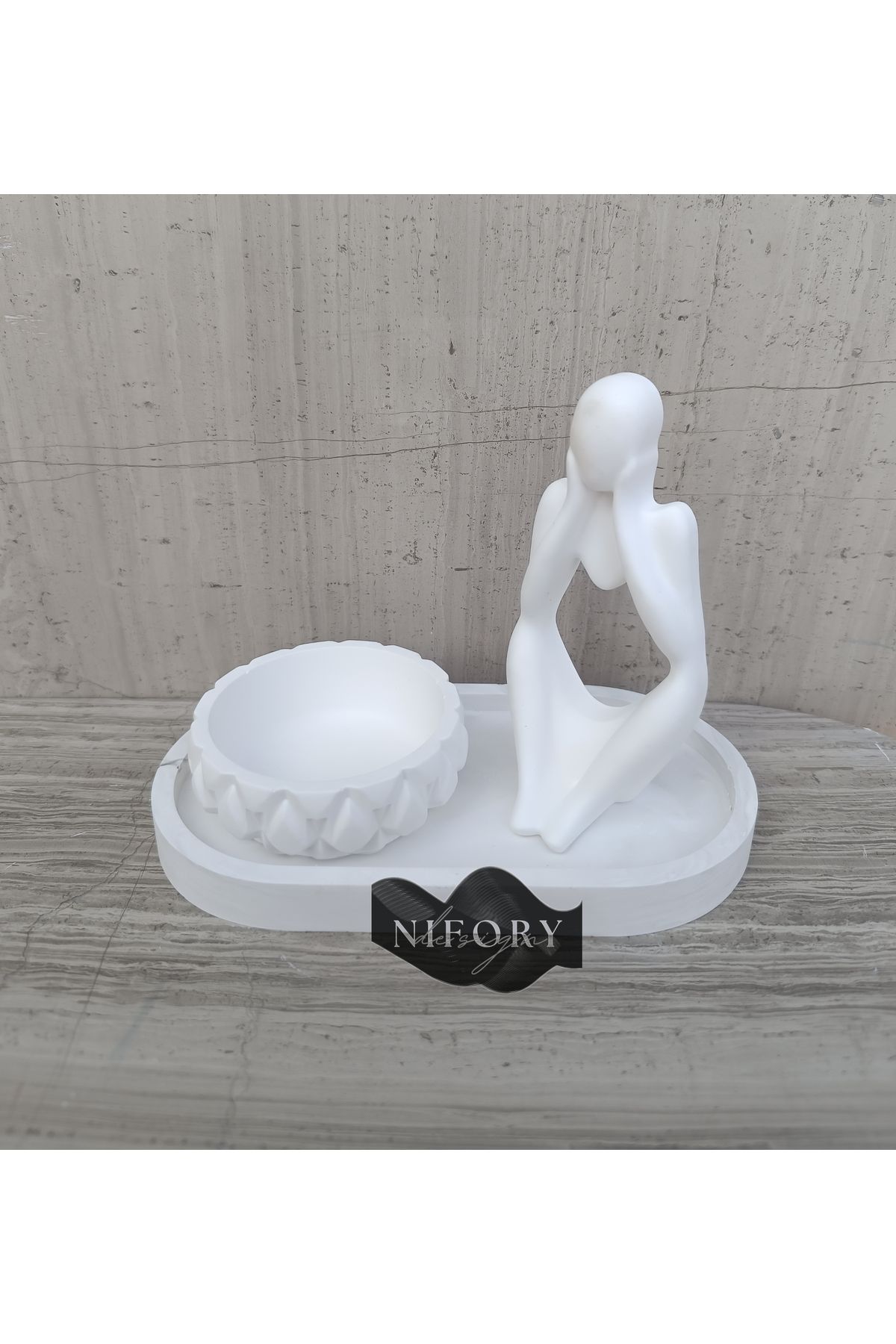 Nifory 520-N040 Dekoratif Beton Sunum Aksesuar Set Beton Biblo Organizer Takımı Çok Amaçlı Dekoratif Set