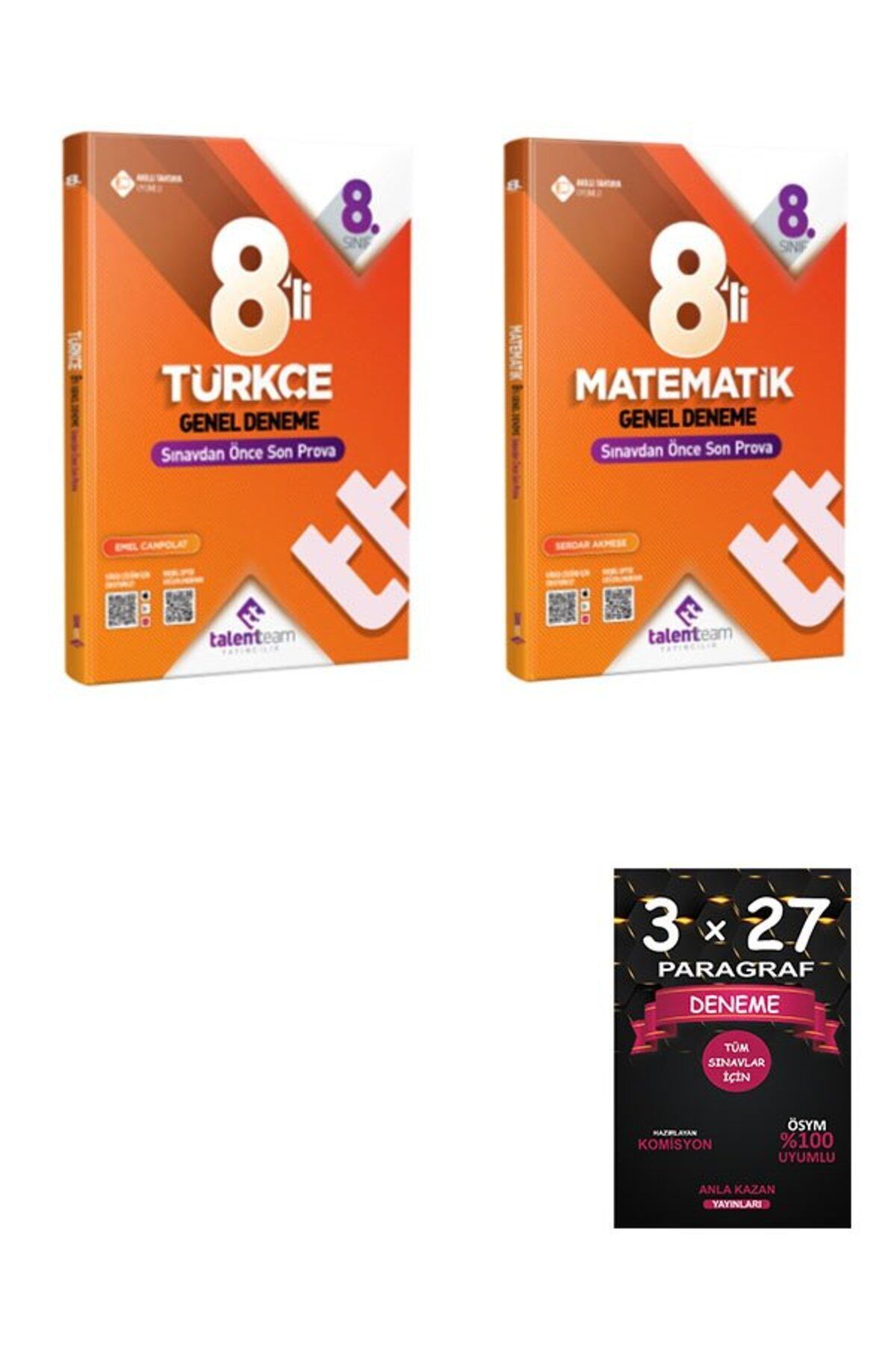 Anla Kazan Yayınları Talentteam Yayınları 8. Sınıf Türkçe+Matematik+Fen Bilgisi 8 li Genel Deneme