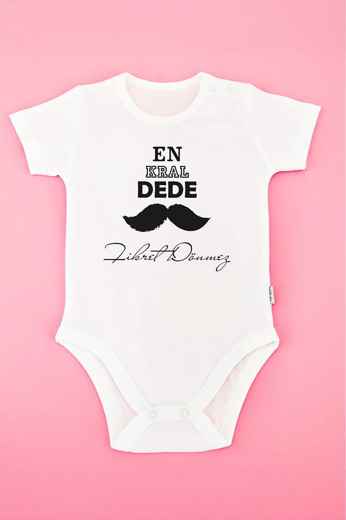 Tufi Baby %100 Pamuk Kısa Kollu Kral Dede Desenli Çıtçıtlı Bebek Body Zıbın Beyaz