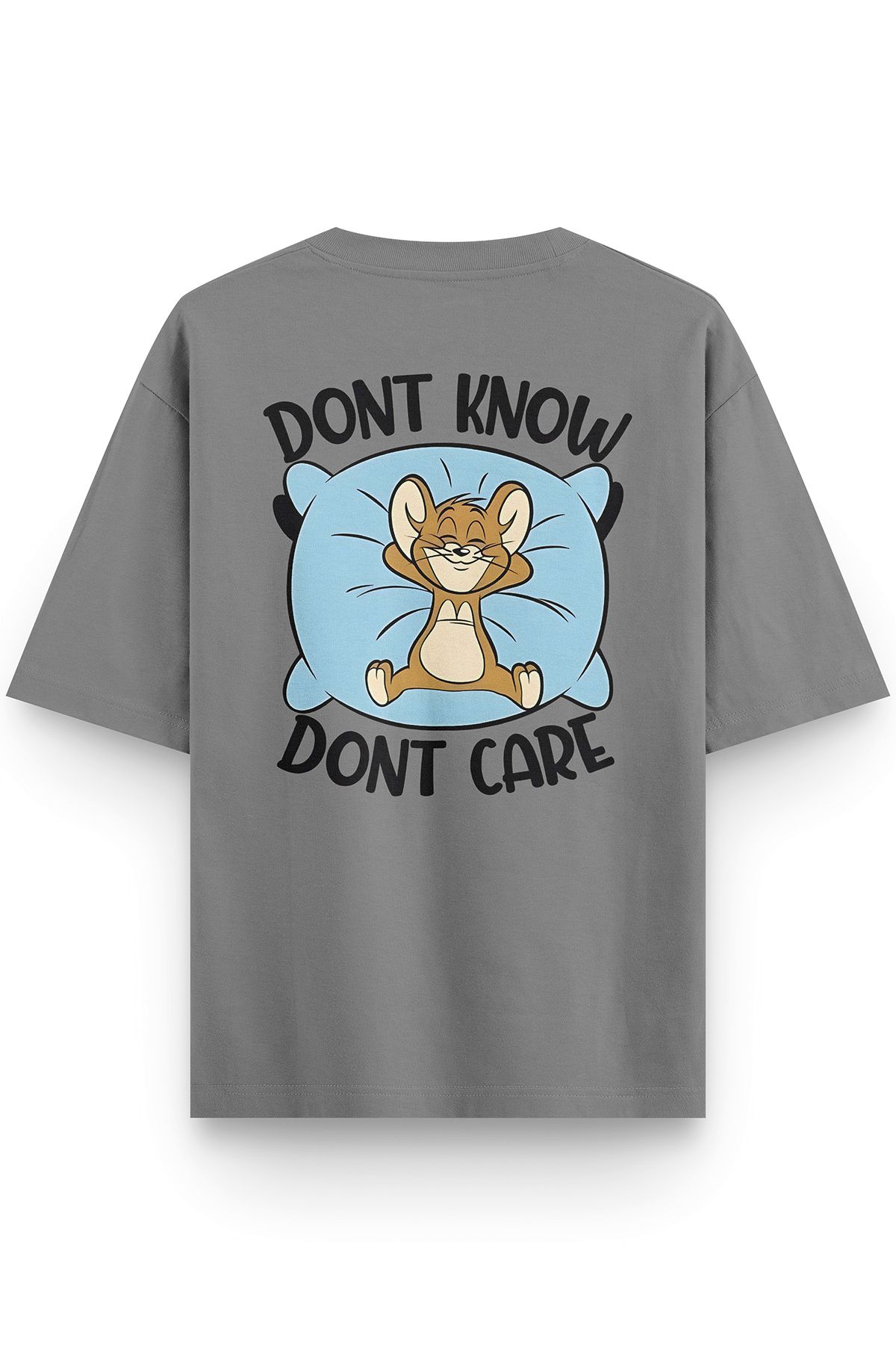 Overoz Gri Yarı Oversize Tshirt Tom And Jerry Baskılı Oversize Yazılı Unisex Tişört 1381-G