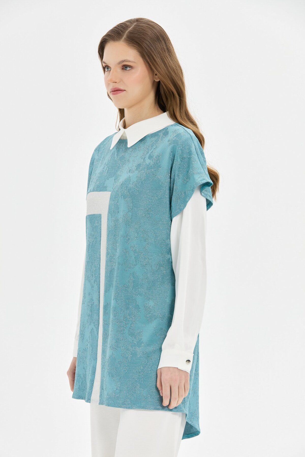 Esswaap-Suede Outer Suit with Block Detail Indigo 3