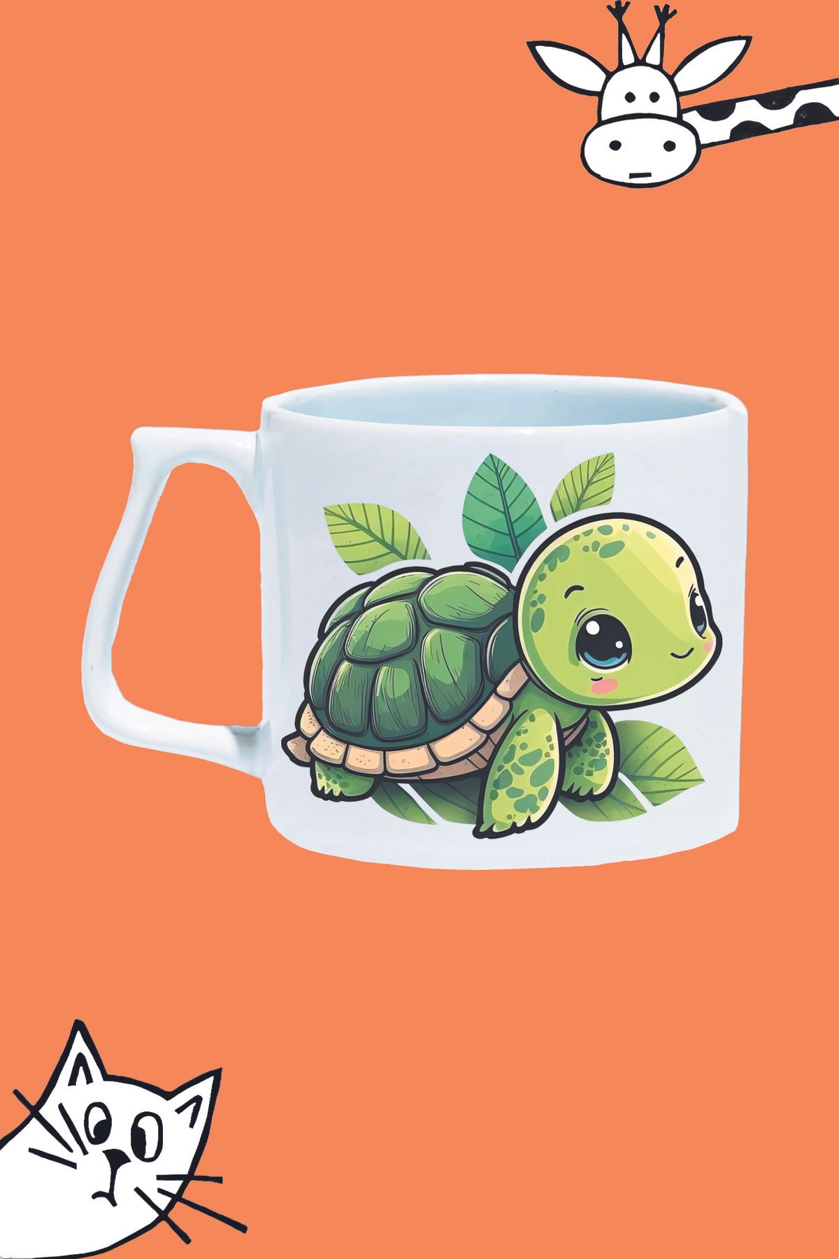 Olympus plus CUTE TURTLE SEVİMLİ TOSPİK KAPLUMBAĞA TASARIM BASKILI BEYAZ LÜKS KUPA BARDAK