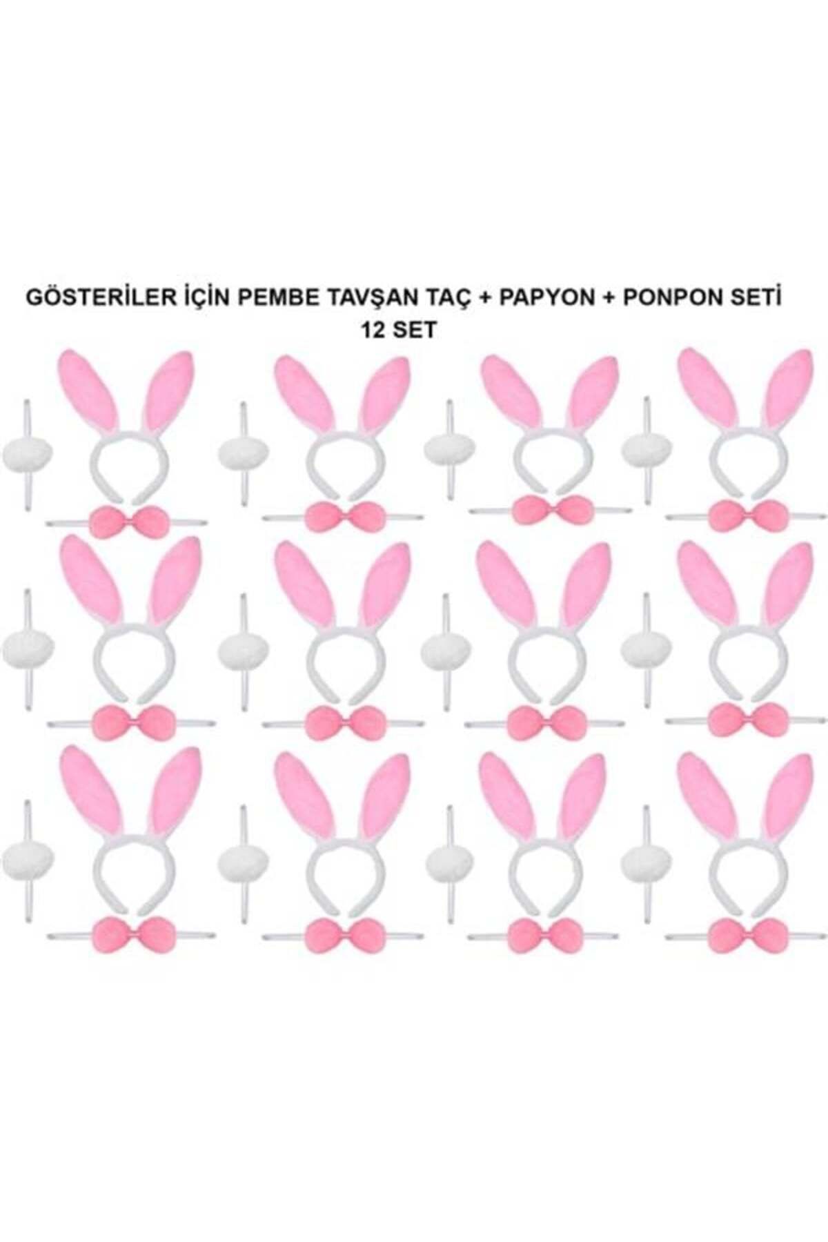 ÖYKÜ VE YİĞİT Pembe Tavşan Kostüm Seti – Taç, Papyon, Ponpon (12’Li Paket)