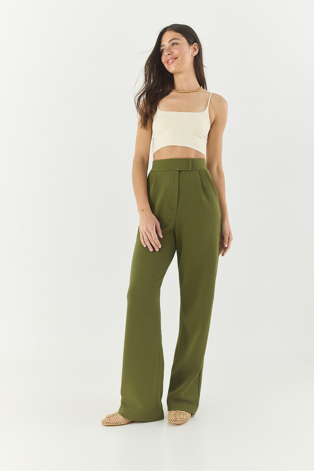 Bianco Lucci-Women's Comfortable Palazzo Trousers with Velcro Waist 3826 60261150 3