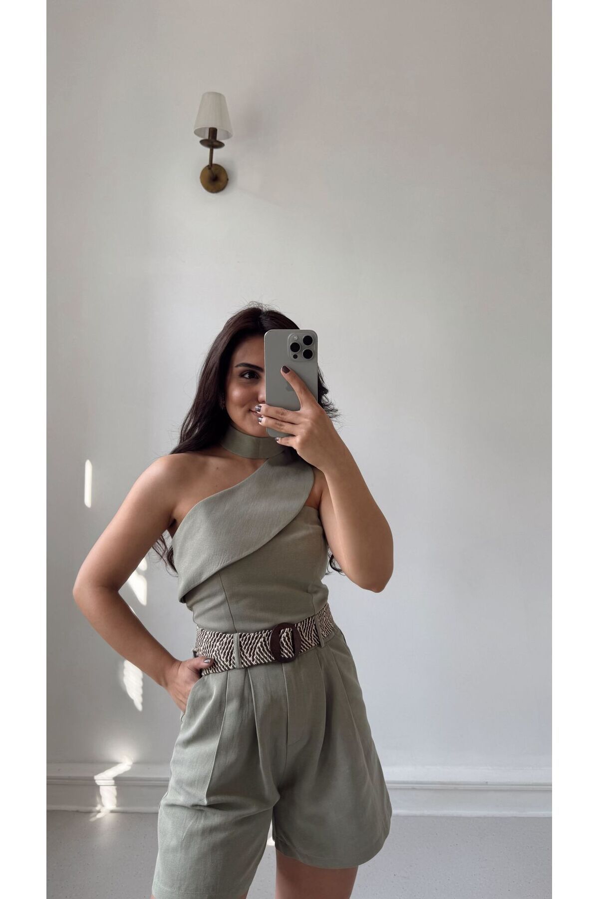 Fistan Byn Melisa Tek Omuz Keten Crop Haki