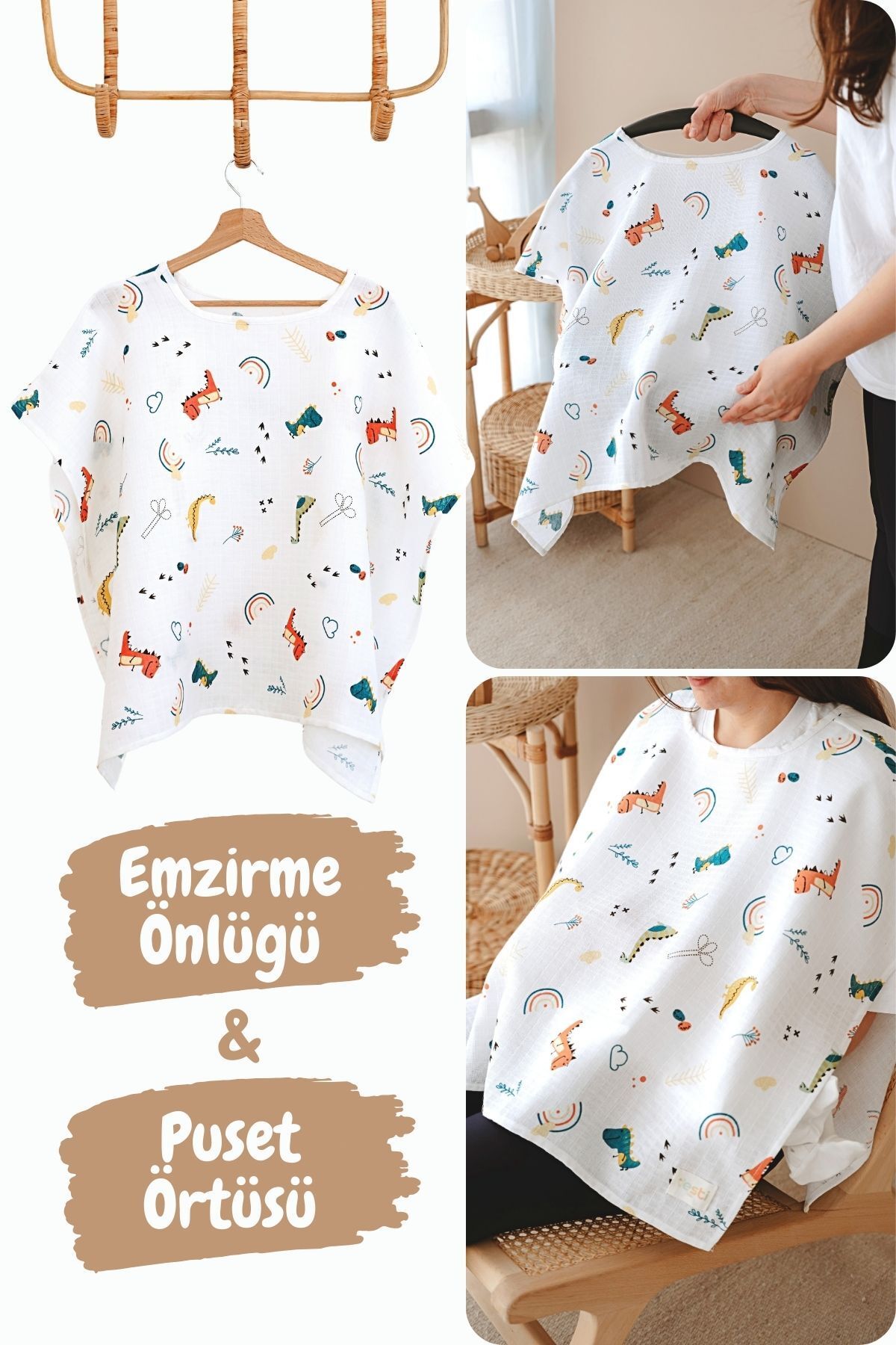 ESTİ Baby Çok Amaçlı Müslin Emzirme Önlüğü / Puset Örtüsü / Bebek Arabası Örtüsü %100 Pamuk 85x130 cm