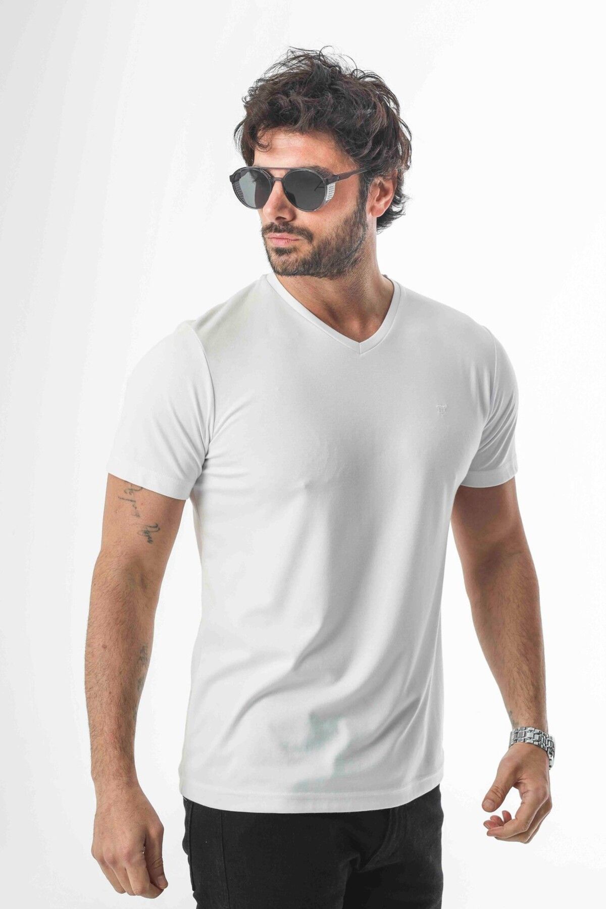 Tony Montana Regular Fit V Yaka Basic T-Shirt-6270