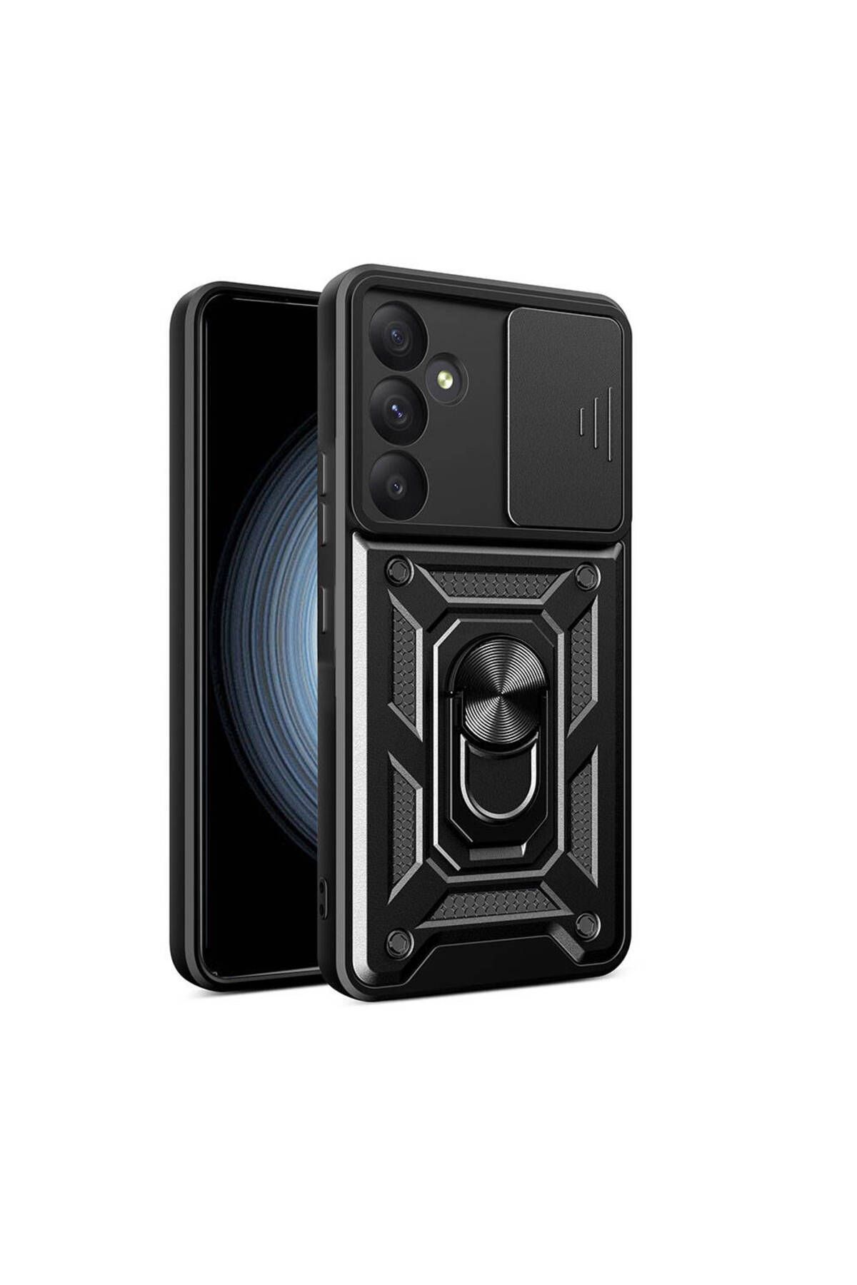 HTstore Galaxy Uyumlu A35 Kılıf Magnetik Standlı Kamera Korumalı Zore Sürgülü Vega Kapak-Siyah