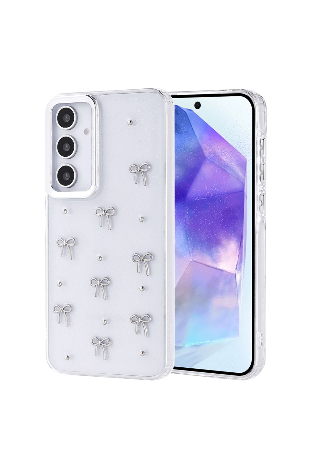 HTstore Galaxy Uyumlu A35 Kılıf Airbag Tasarımlı Simli Şeffaf Zore Kutup Kapak-Fiyonk