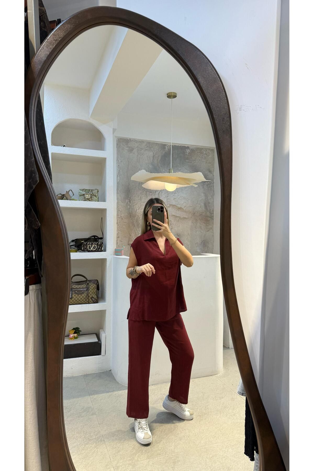 SEVİNÇ GÜNGÖR keten takım bordo