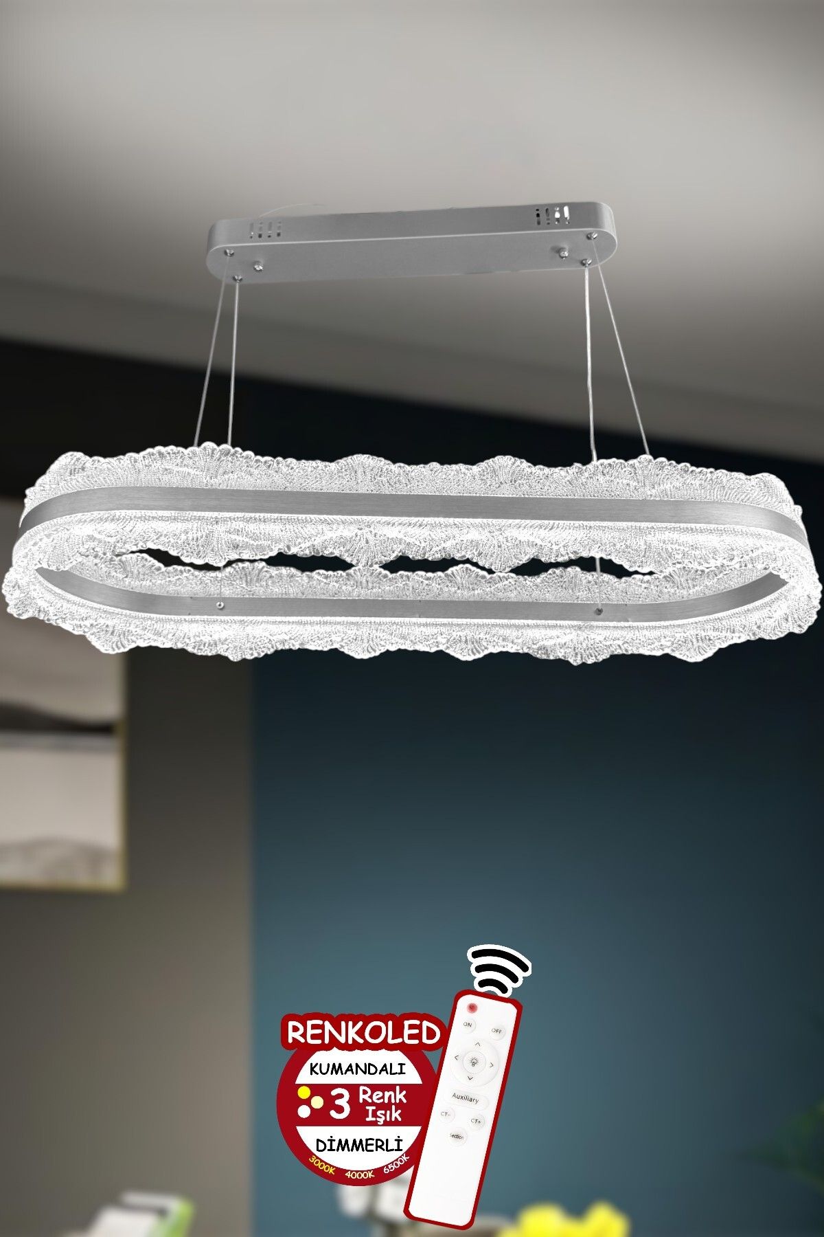 Renkoled Aydınlatma 3 Renk ışıklı kumandalı Modern Sarkıt Led AvizeSalon ,oda ,mutfak ,hol yemek masası