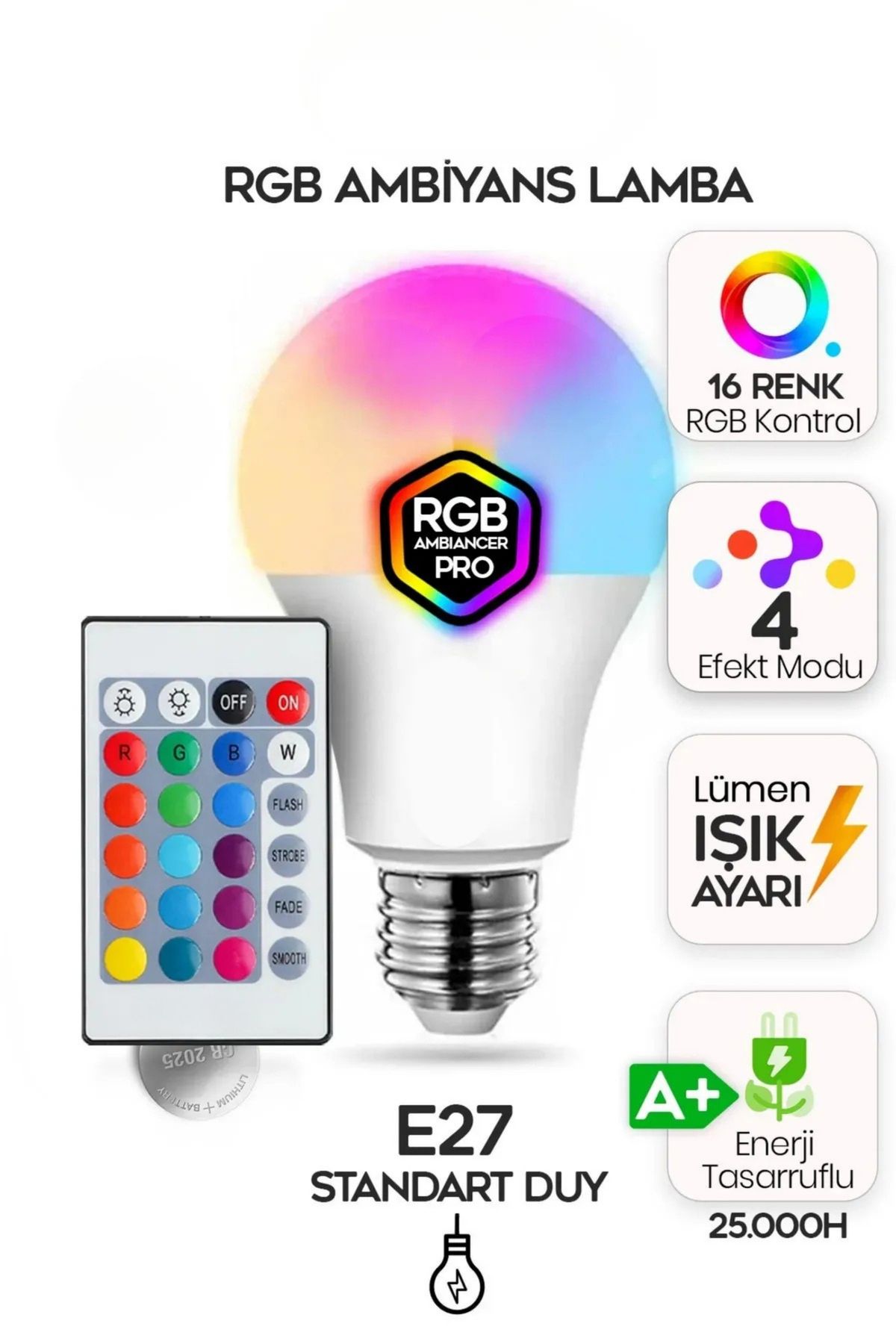 Beyyine Home Rgb Led Lamba Kumandalı Ambiyans Aydınlatma Tasarruflu Renk Değiştiren Led Işık