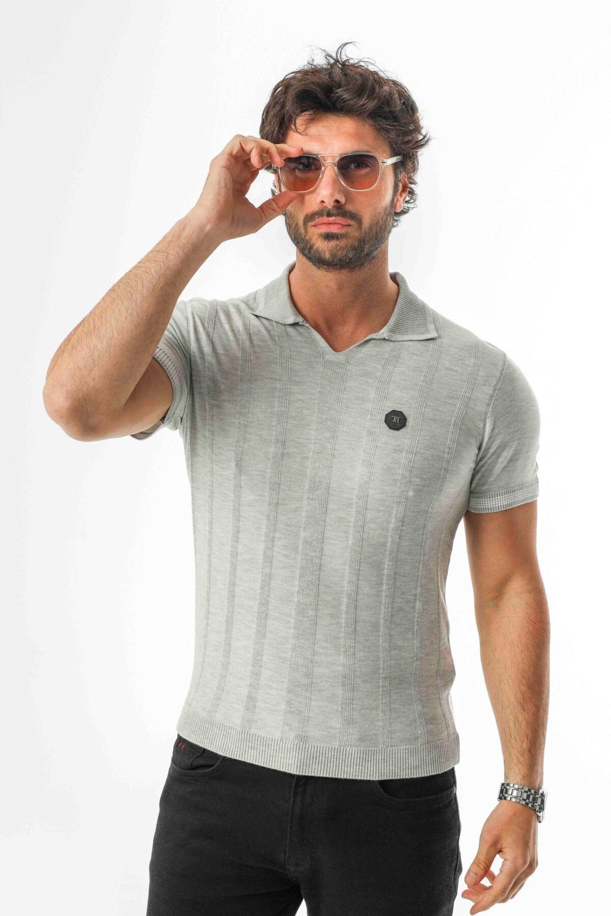 Tony Montana Polo Yaka Desenli Arma Baskılı Triko T-Shirt-TY-1303