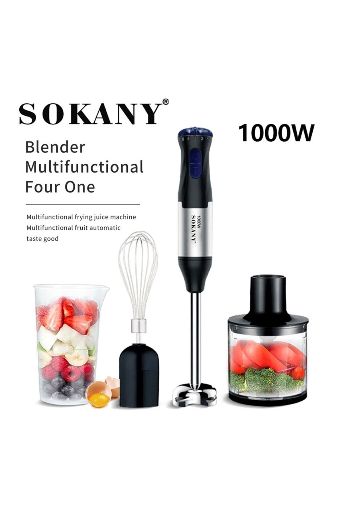SOKANY-Hand Blender with Two Speed Adjustable 1000W 4-in-1 Stainless Steel with Whisk, 700ml Mixing Beaker 2