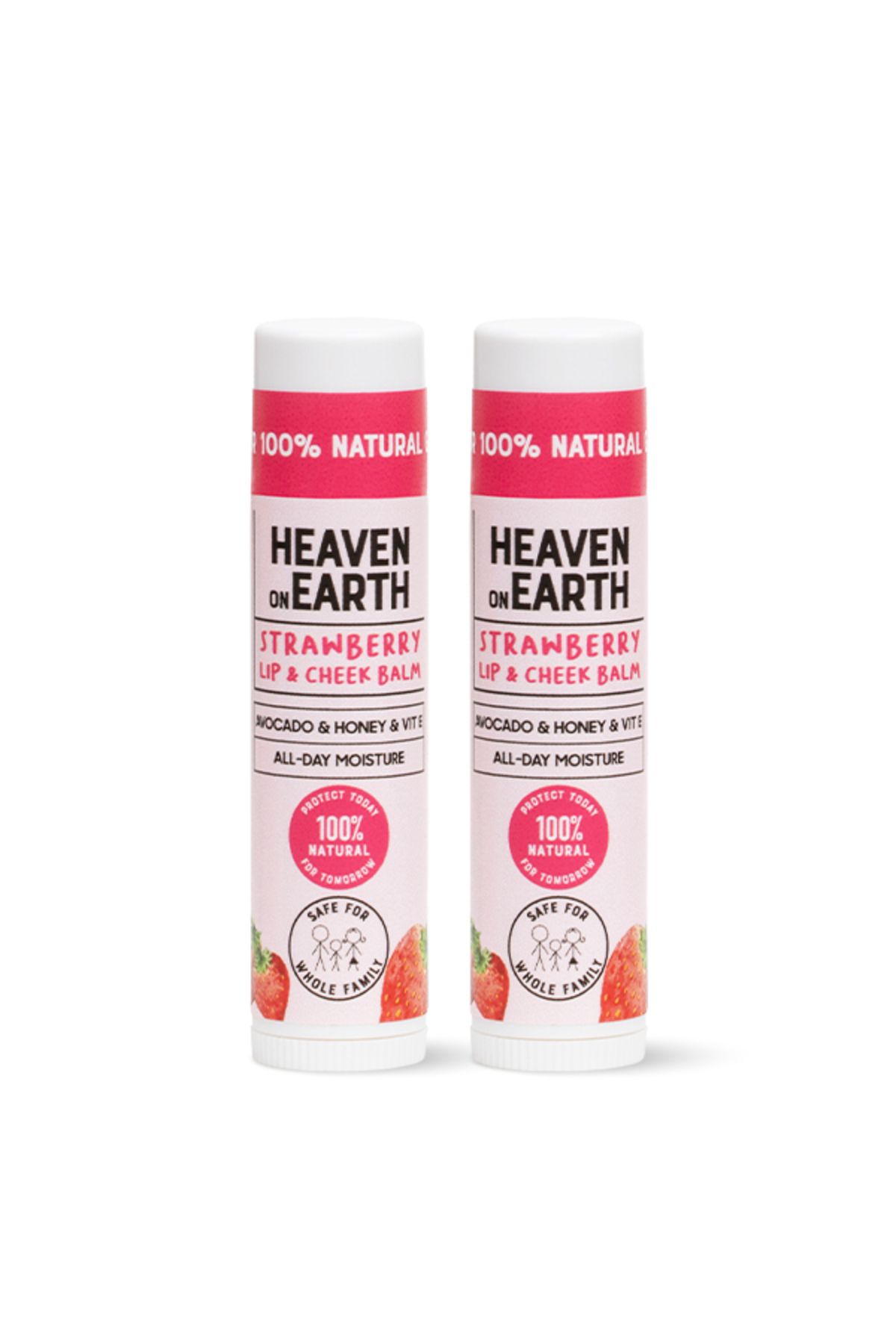 Heaven on Earth %100 Doğal Organik Renkli Çilekli Nemlendirici Besleyici Dudak Yanak Balmı Strawberry 2'li paket