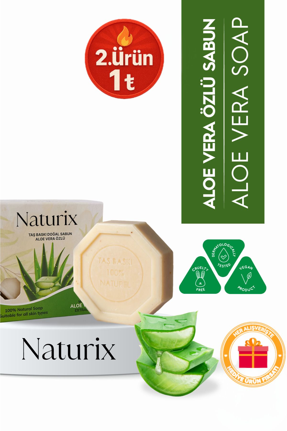 Naturix Aloe Vera Özlü Taş Sabun Nemlendirici ve Gözenek Destekleyici Bakım - 125 gr