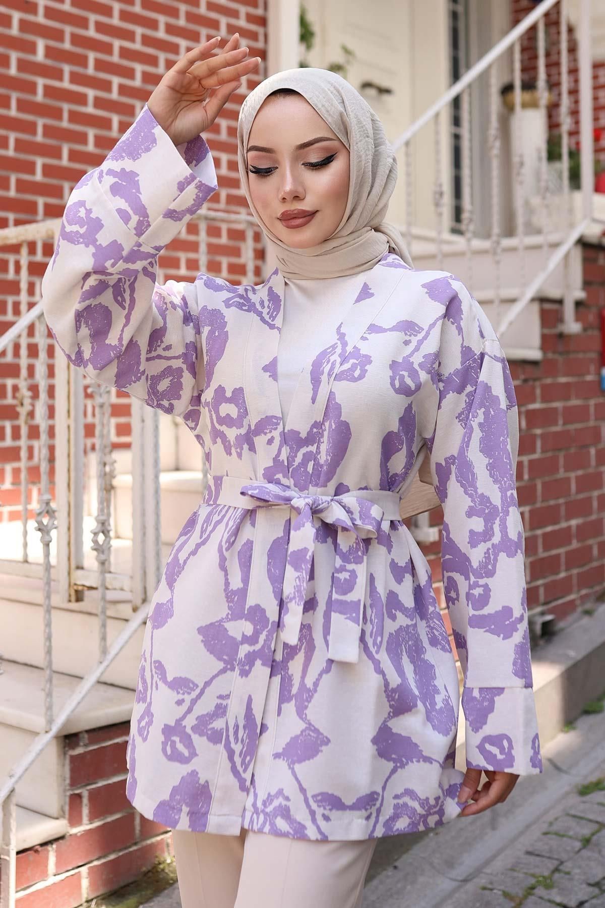 MİSSKAYLE Etnik Desen Kimono Lila