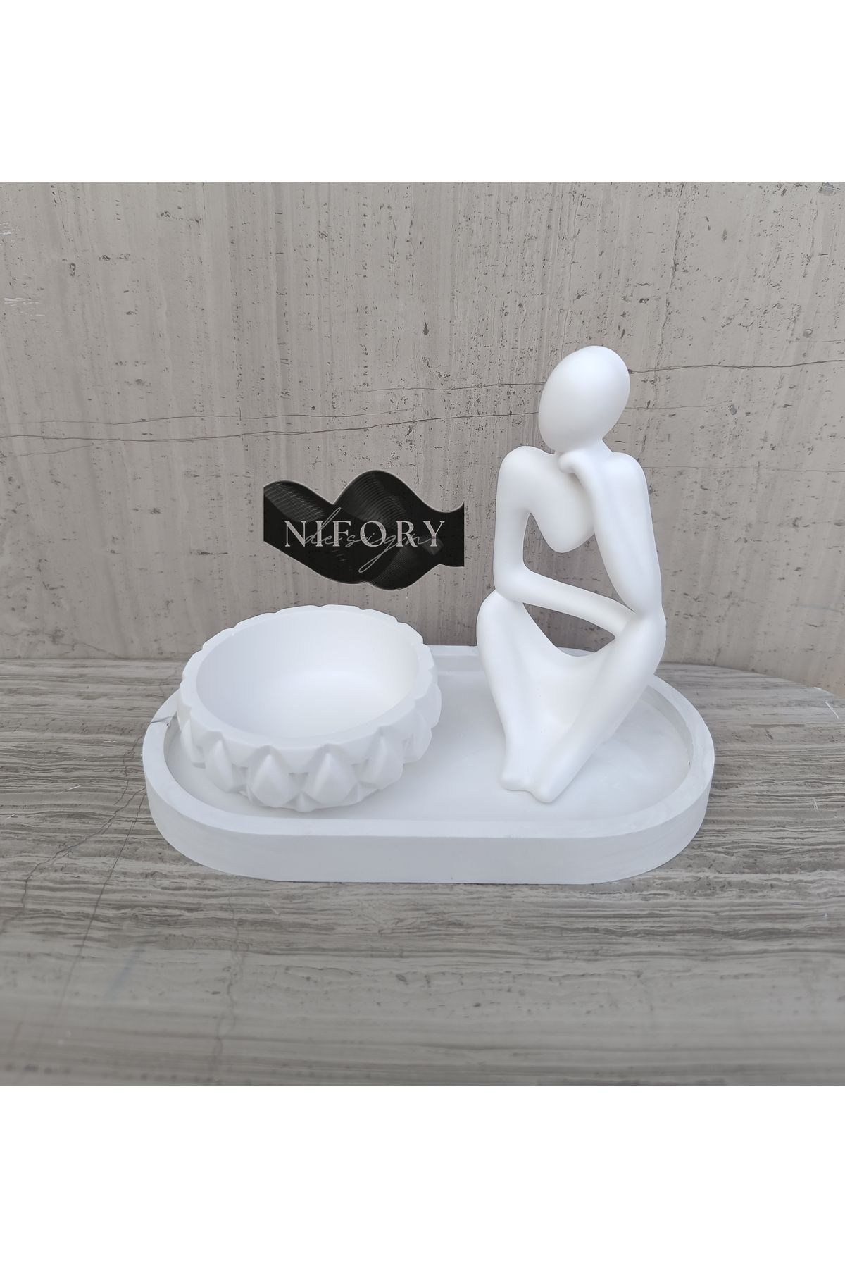 Nifory 520-N041 Dekoratif Beton Sunum Aksesuar Set Beton Biblo Organizer Takımı Çok Amaçlı Dekoratif Set