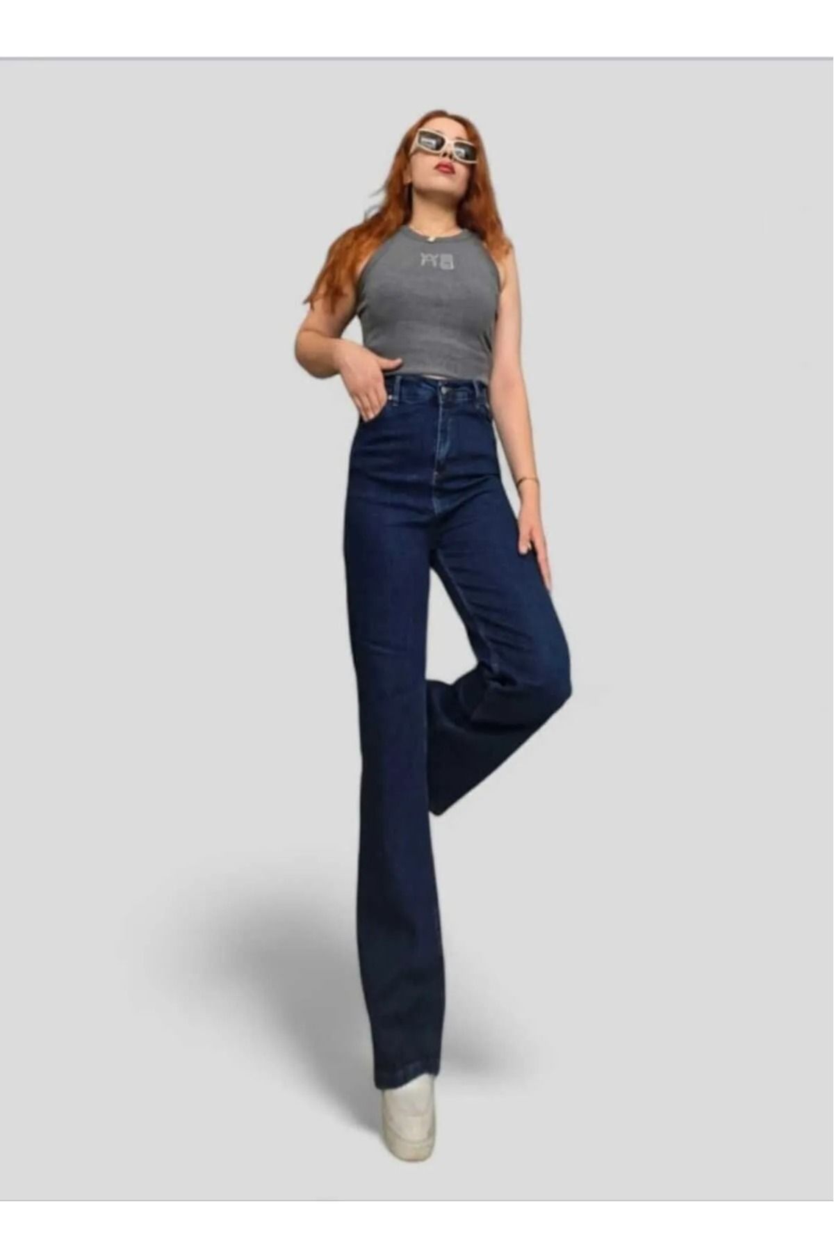 G Wear Lacivert Likralı Palazzo Salaş Paça Süper Yüksek Bel Jean