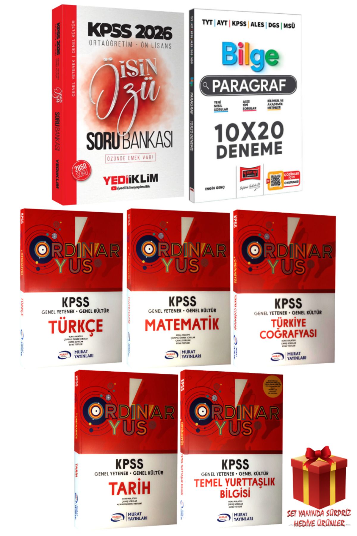 Yediiklim Yayınları 2026 KPSS Ortaöğretim Ön Lisans İşin Özü Soru Bankası+Murat Ordinaryus Konu Anlatımlı Modüler+Deneme