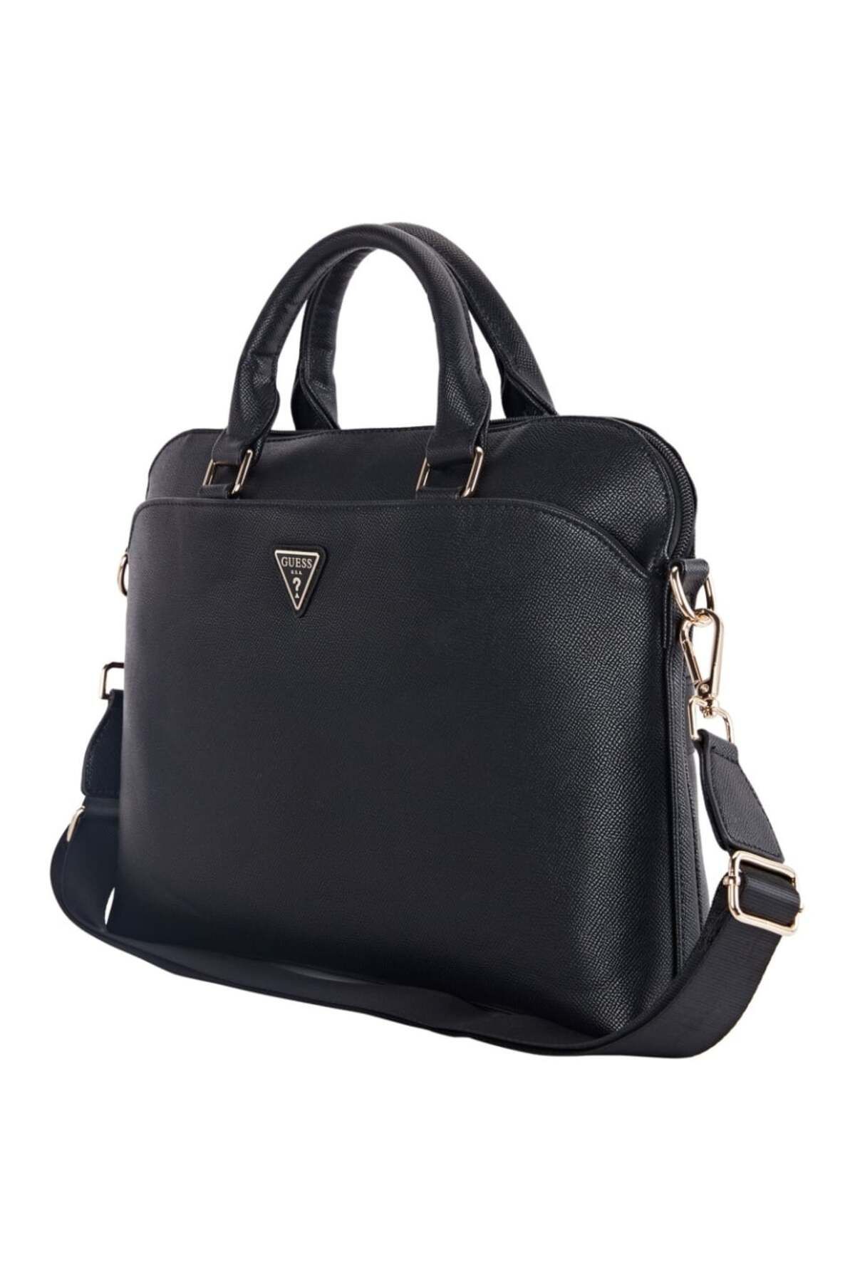 Guess Geantă Pentru Laptop De 15 Inch, Logo Triunghi Granulat, Piele Ecologică, Curea Reglabilă, Negru Femeie - 15 - 0,81