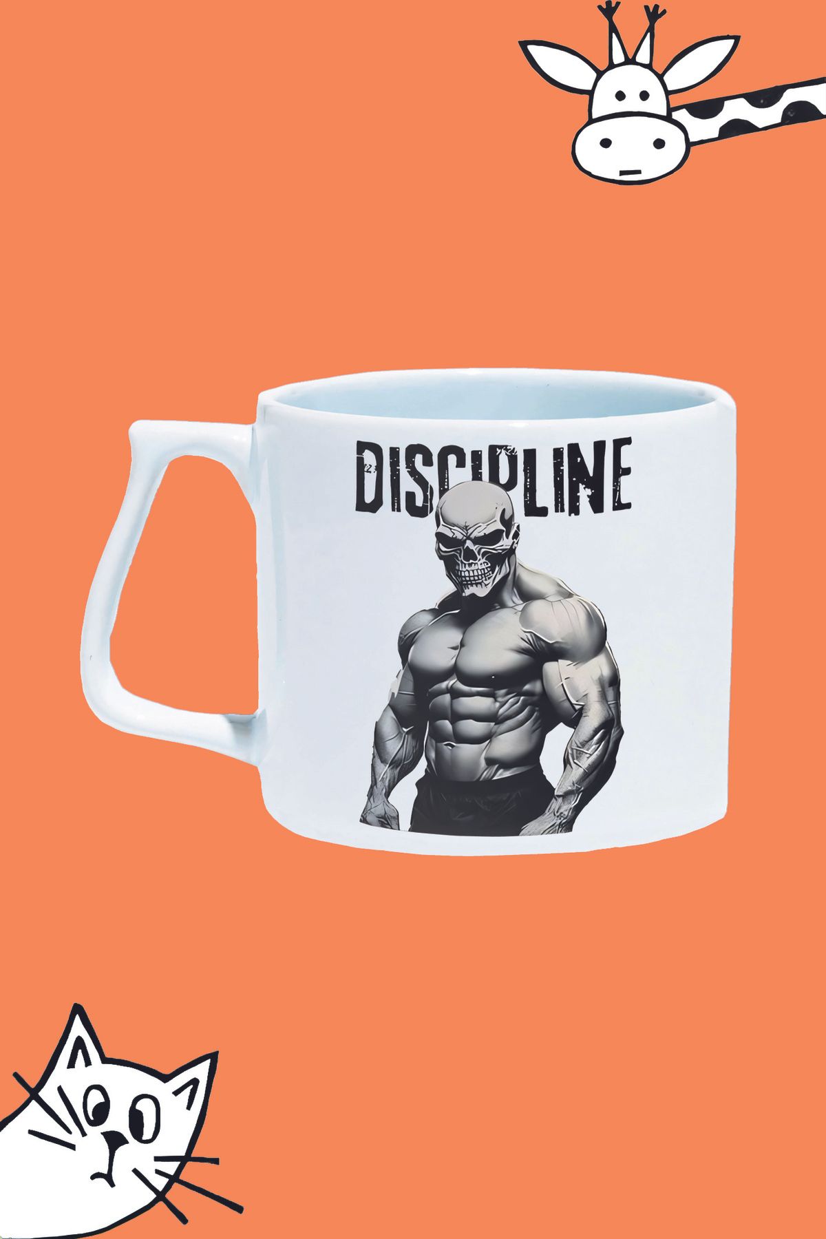 Olympus plus DISCIPLINE GYM FITNESS SKULL DİSİPLİN SPOR AZİM TASARIM BASKILI BEYAZ LÜKS KUPA BARDAK