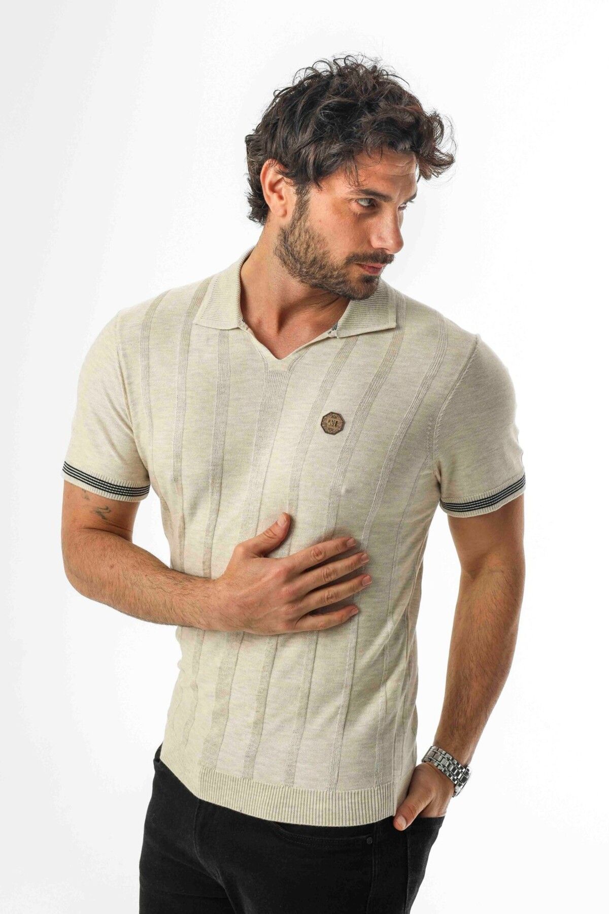 Tony Montana Polo Yaka Desenli Arma Baskılı Triko T-Shirt-TY-1303