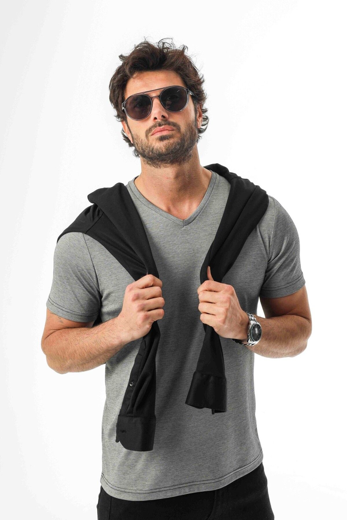 Tony Montana Regular Fit V Yaka Basic T-Shirt-6270
