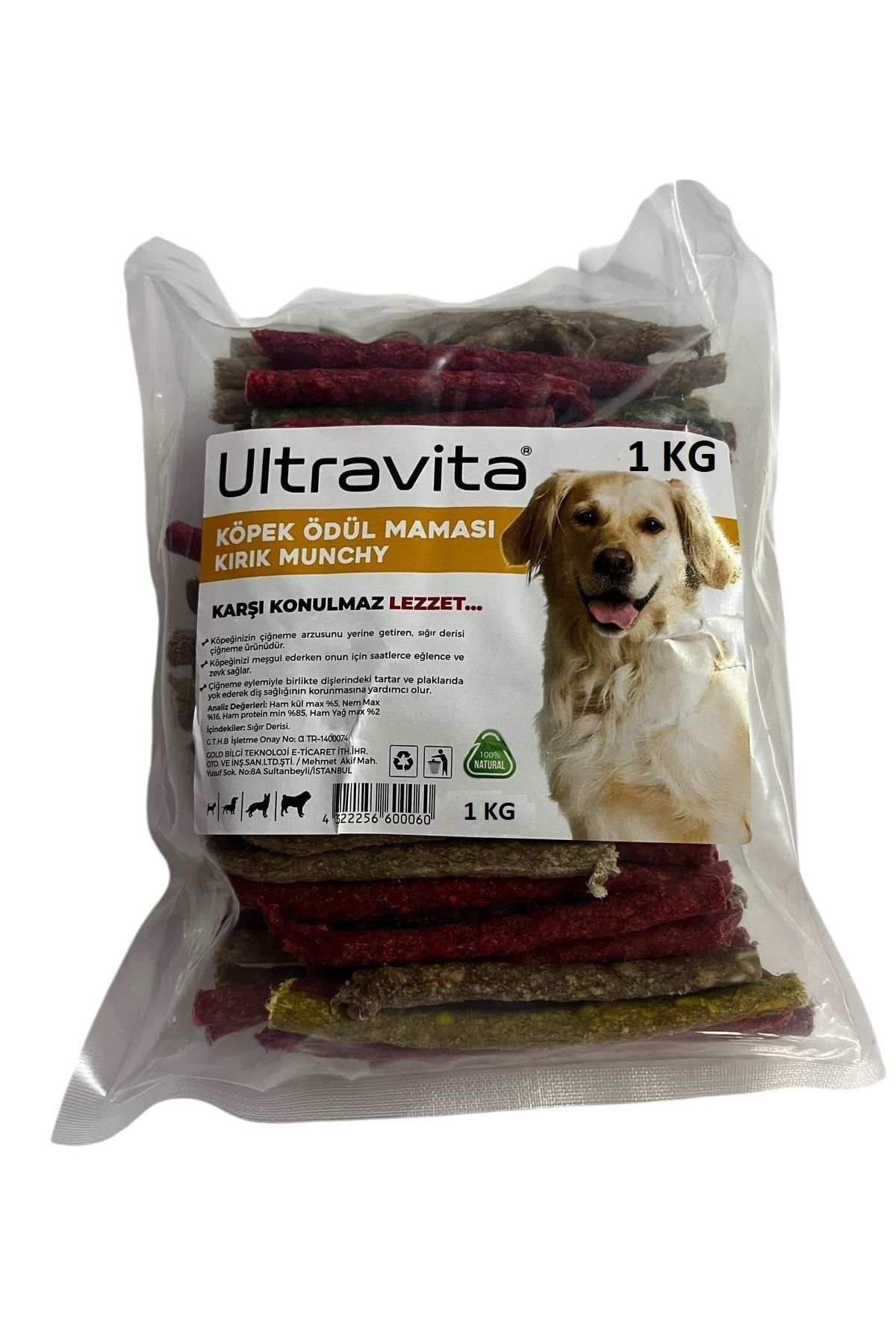 ULTRAVİTA 1 KG YÜKSEK PROTEİNLİ KURUTULMUŞ ATIŞTIRMALIK RENKLİ KIRIK MUNCHY ÇUBUK KÖPEK ÖDÜL MAMASI