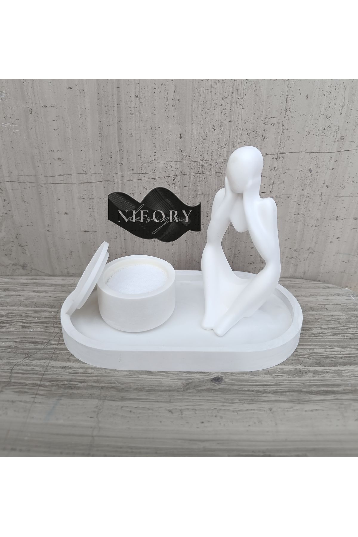 Nifory 520-N048 Dekoratif Beton Sunum Aksesuar Set Beton Biblo Organizer Takımı Çok Amaçlı Dekoratif Set