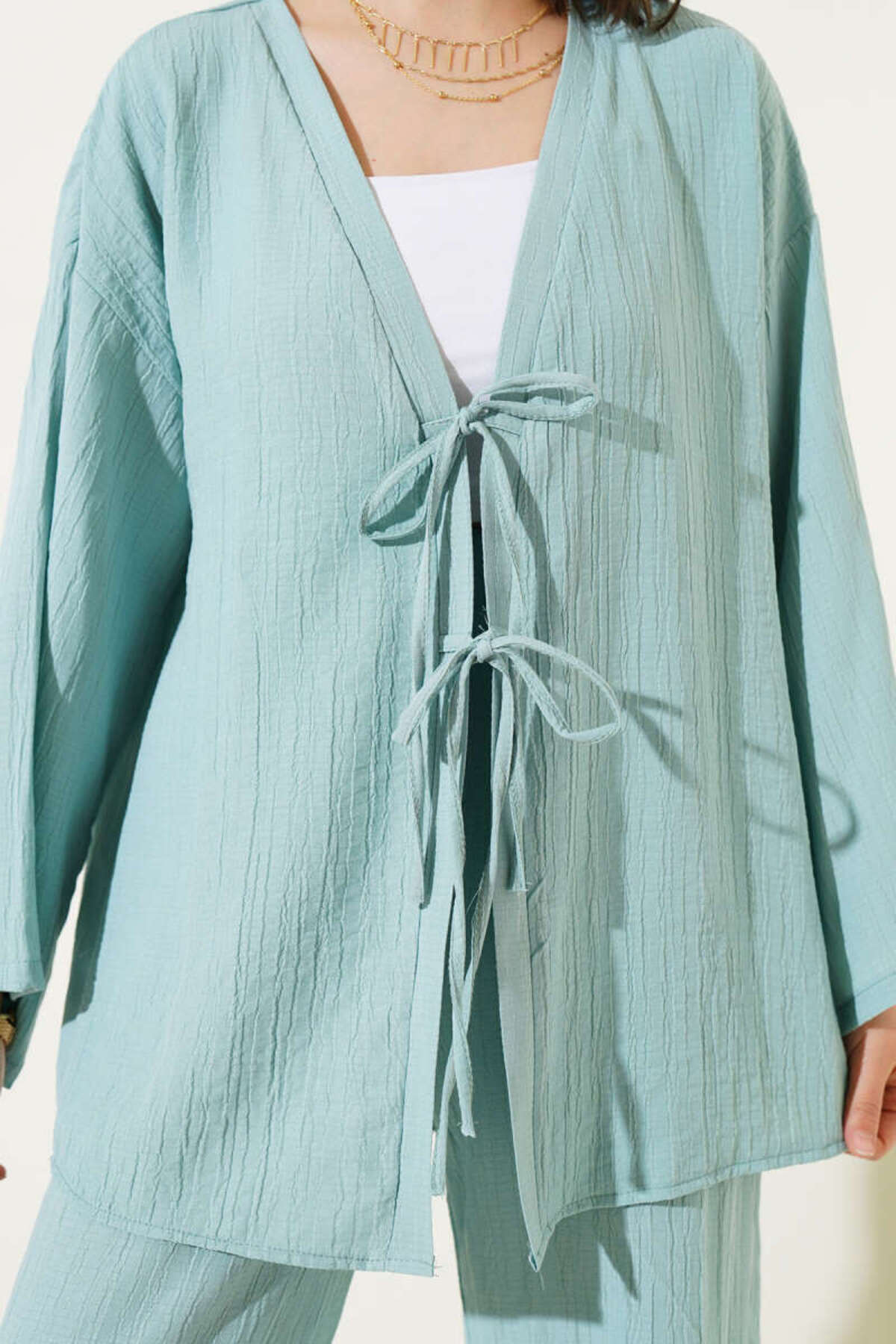 VOLT CLOTHİNG-Damen-Kimono-Doppelset mit Schnürung vorne 4