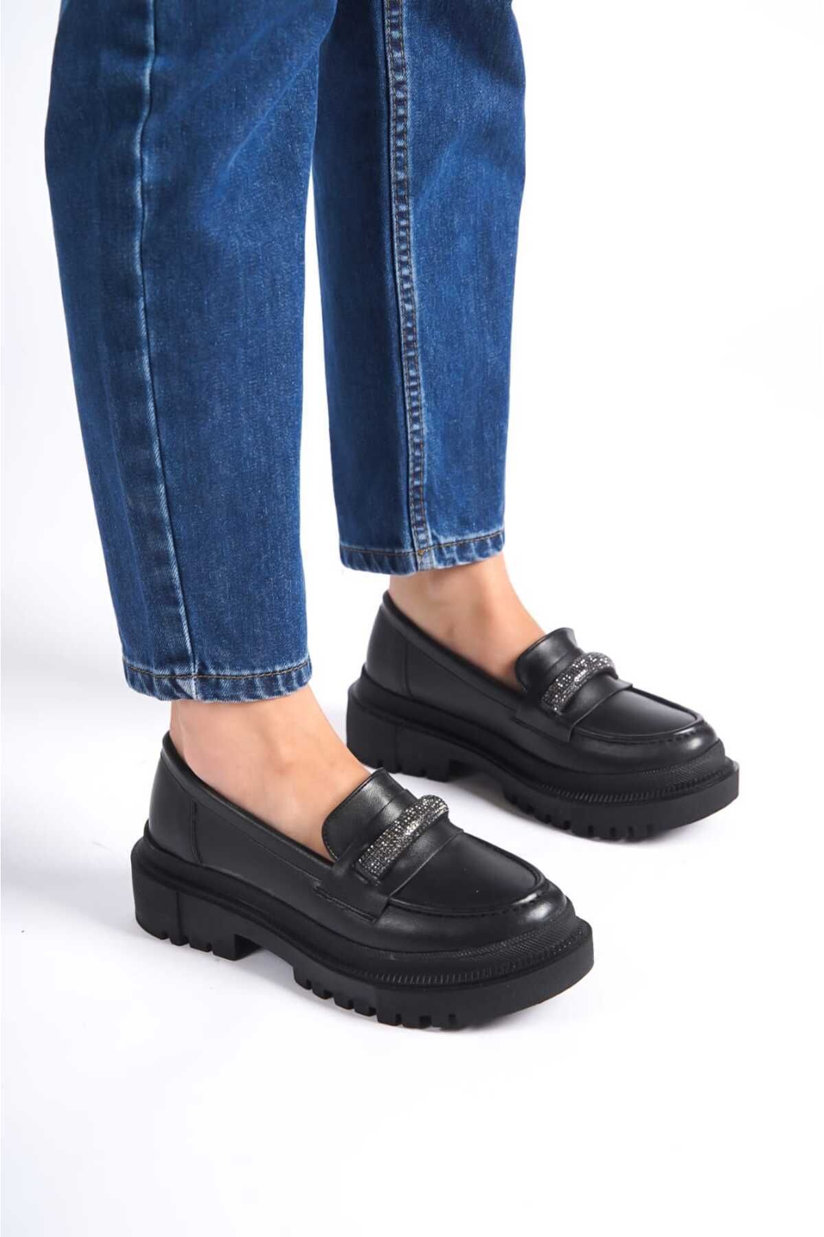 Bitmedeniste Kadın Taşlı Günlük Loafer Ayakkabı RM0544