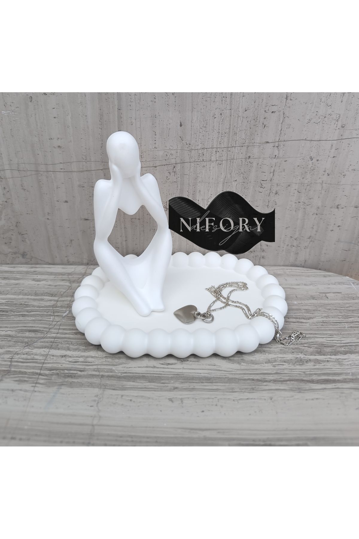 Nifory 520-N051 Dekoratif Beton Sunum Aksesuar Set Beton Biblo Organizer Takımı Çok Amaçlı Dekoratif Set
