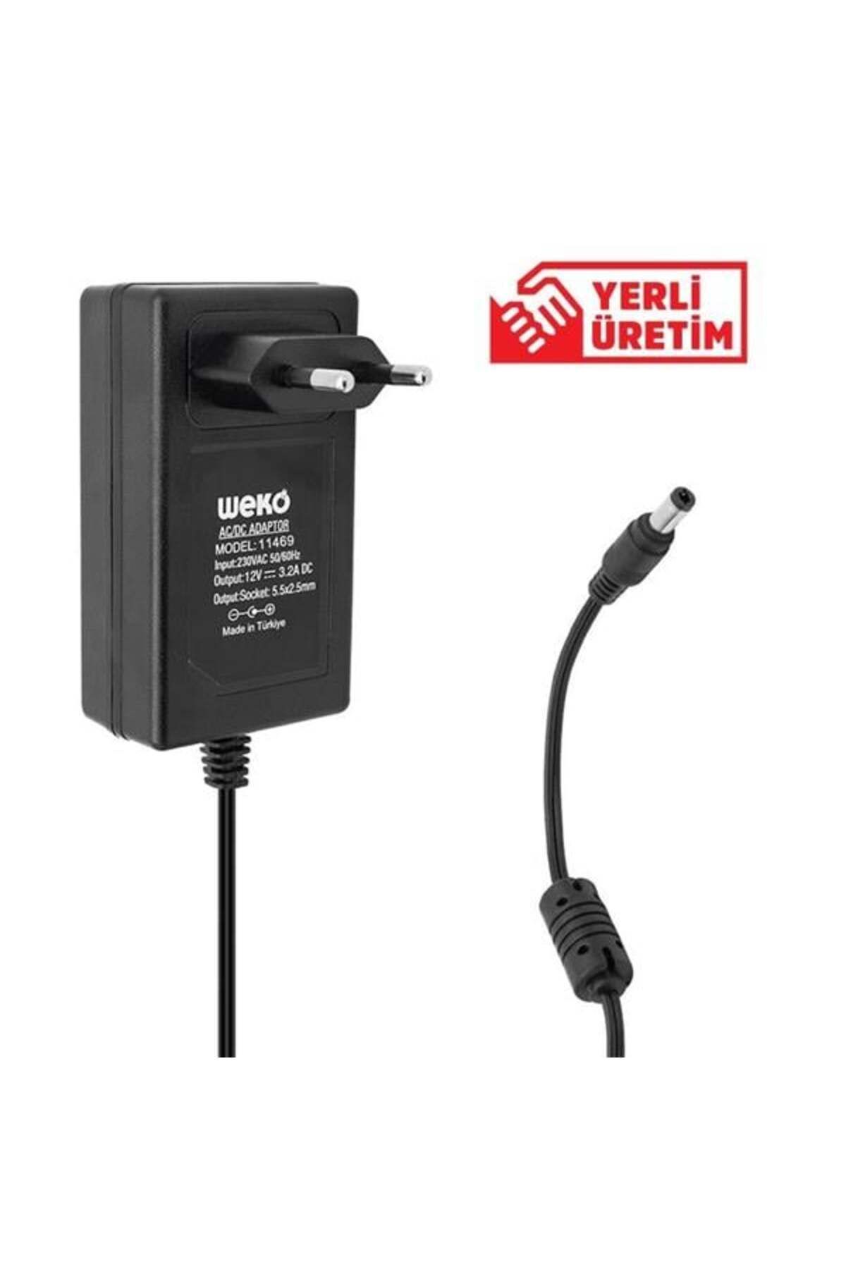 feifei Weko 12 Volt 3.2 Amper 38 Watt Plastik Kasa Priz Tipi Adaptör (5.5X2.5 Uçlu)