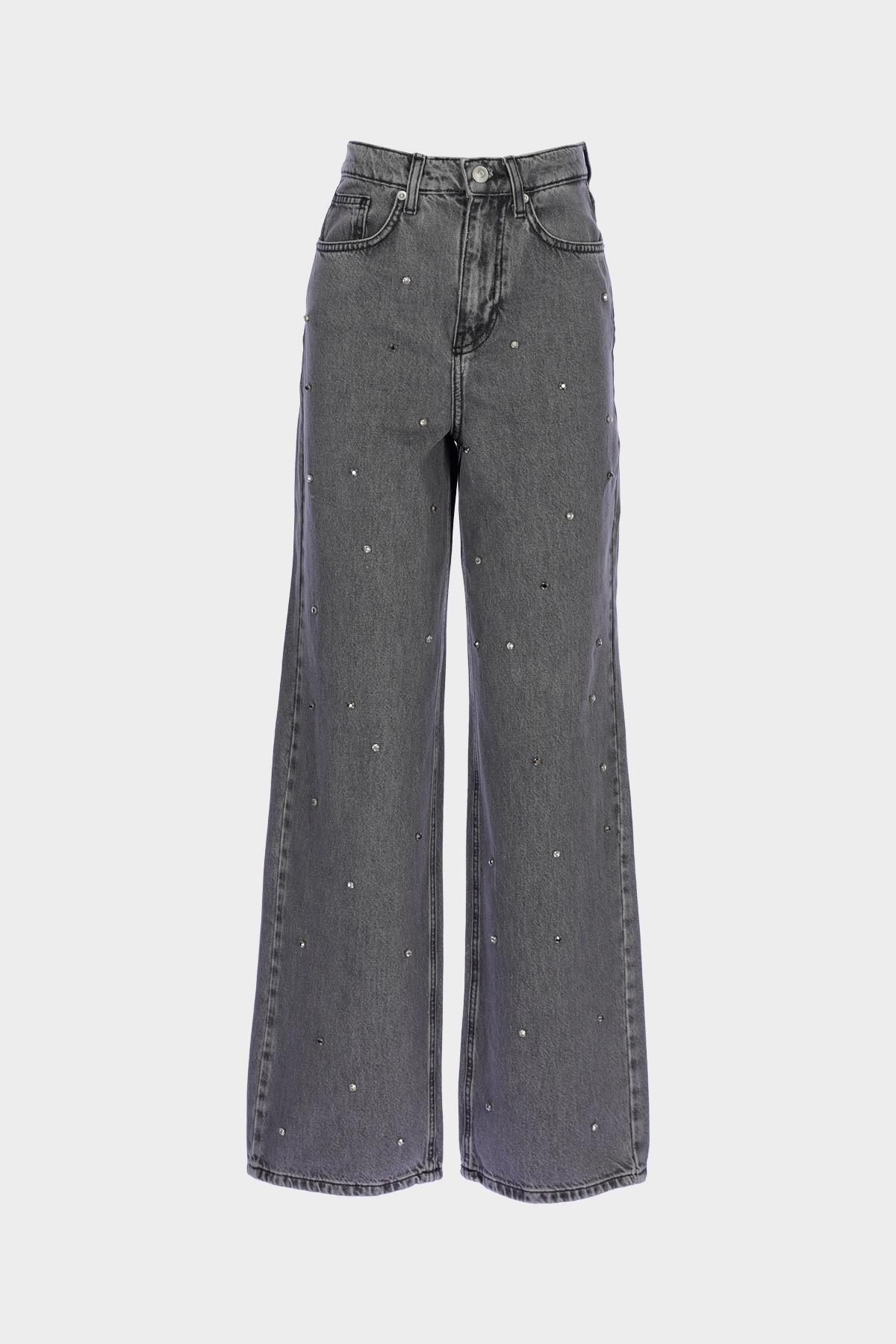 CROSS JEANS Weslie Antrasit Yüksek Bel Taş Detaylı Wideleg Jean Pantolon C 4530-225