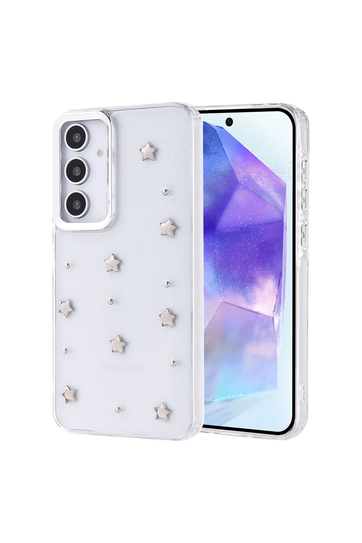 HTstore Galaxy Uyumlu A35 Kılıf Airbag Tasarımlı Simli Şeffaf Zore Kutup Kapak-Yıldız