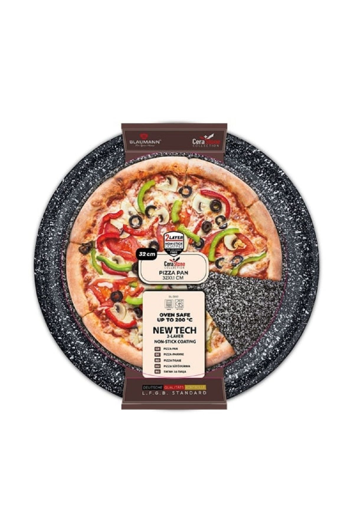 Blaumann-Carbon steel pizza tray, size 36x1.1 cm, two layers, ceramic marble coating 3