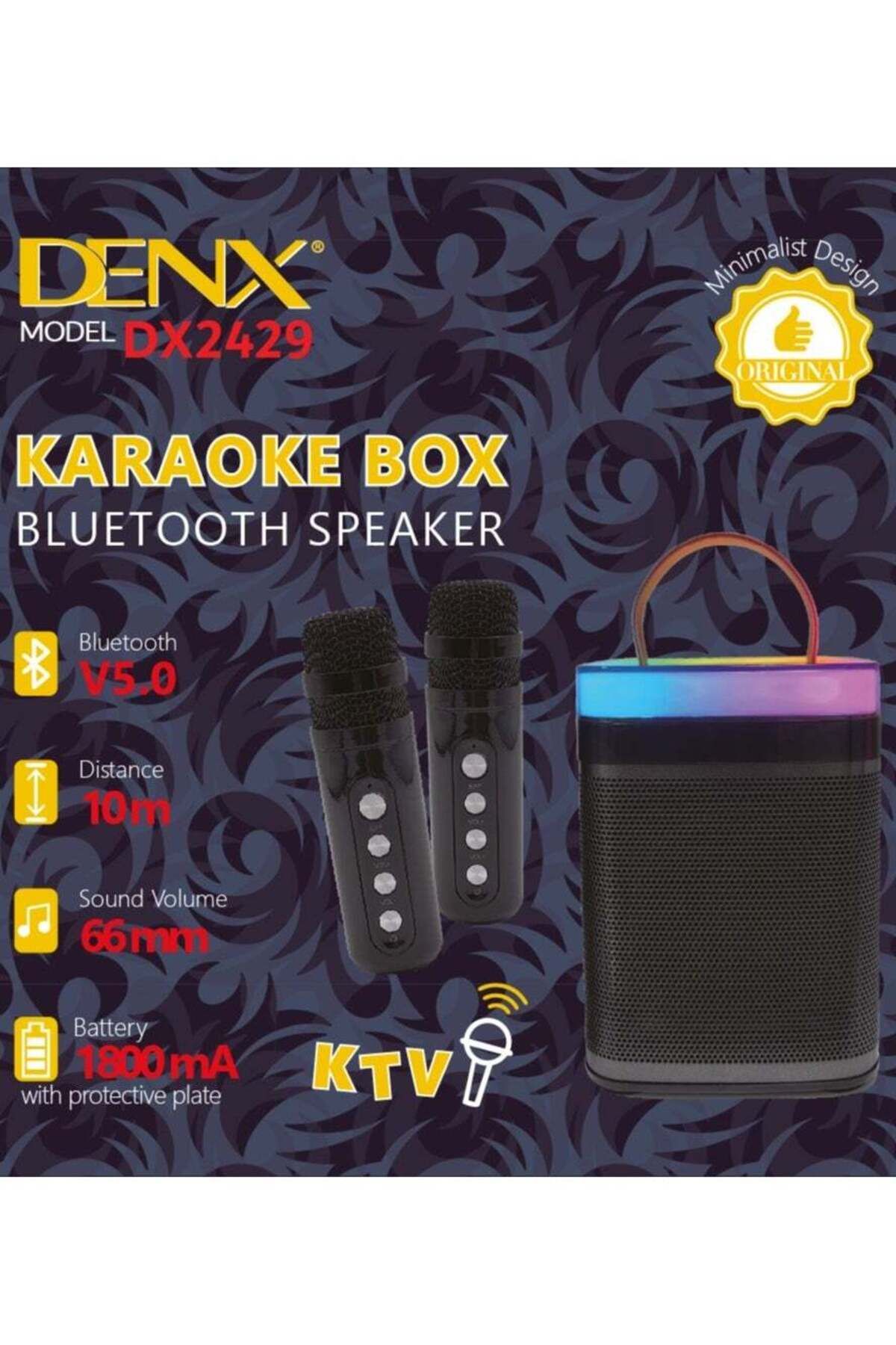 Denx-Karaoke Machine, Mini Portable Karaoke Speaker With 2 Wireless Microphones And Dynamic Lights 6