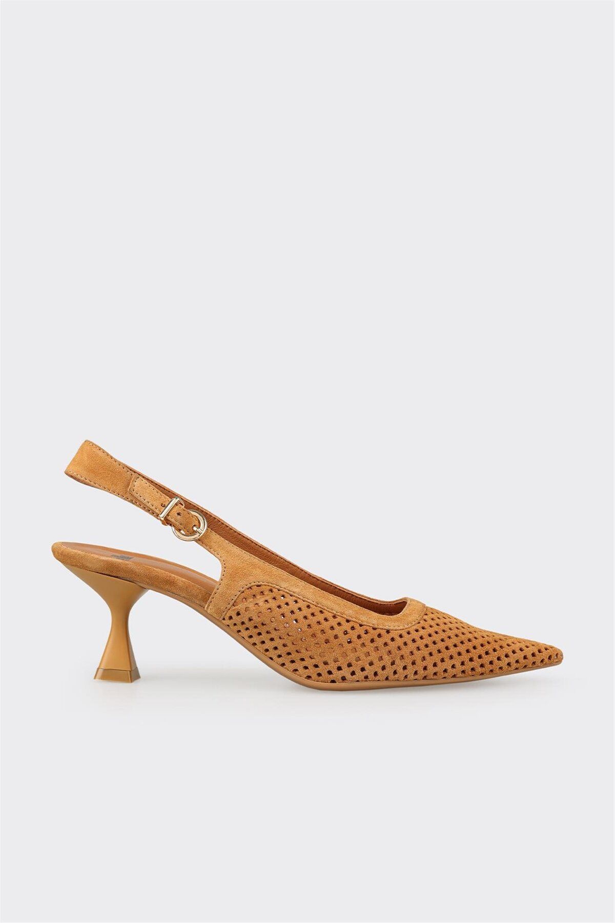 Elle Shoes Taba Deri Kadın Topuklu Ayakkabı