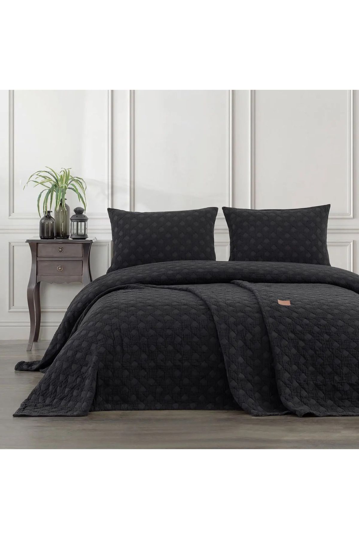 ELLE HOME Pery Çift Kişilik Yatak Örtüsü - Siyah